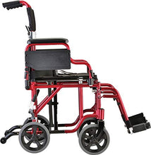 Load image into Gallery viewer, NOVA Medical Products Lightweight Transport Chair with Removable &amp; Flip Up Arms for Easy Transfer, Anti-Tippers Included, Red, 19"
