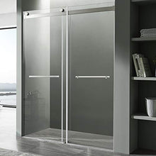 Load image into Gallery viewer, 76 x 48 inch Frameless Shower Door in Brushed Nickel | Kahn Water Repellent Glass Shower Door with Seal Strip Parts and Handle | Easy Gilde Rollers Sliding Shower Door | SD-FRLS05801BN
