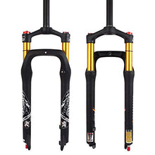 Load image into Gallery viewer, KRSEC ?US Stock? 26er Fat 4.0 Tires Rebound Adjust Bike Air Suspension Snow/Beach MTB Fork, Straight Crown Lockout Disc Brake Mountain Bikes Forks, 28.6 Travel 120mm Hub Spacing 135mm (Black Gold,26)
