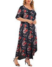 Load image into Gallery viewer, GXLU Women's Plus Size Summer Black Maxi Dresses Short Sleeve Casual Loose Plain Split Beach Party Mother of The Bride Long Dress with Pockets Floral Print Black 4X
