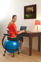 Load image into Gallery viewer, Gaiam Custom-Fit Balance Ball Chair - Exercise Stability Ball Adjustable Desk Chair for Home or Office with 55cm Yoga Ball, Air Pump, Exercise Guide and Satisfaction Guarantee, Blue
