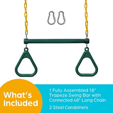 Load image into Gallery viewer, Jungle Gym Kingdom 18" Trapeze Swing Bar Rings 48" Heavy Duty Chain Swing Set Accessories &amp; Locking Carabiners (Green)
