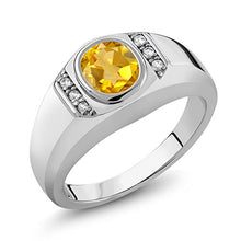 Load image into Gallery viewer, Gem Stone King Men's 925 Sterling Silver Oval Yellow Citrine and White Created Sapphire Ring (1.16 Cttw) (Size 10)
