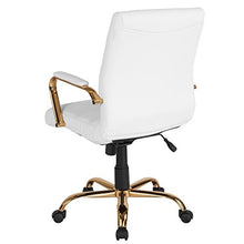 Load image into Gallery viewer, Flash Furniture Mid-Back White LeatherSoft Executive Swivel Office Chair with Gold Frame and Arms
