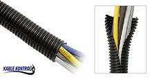 Load image into Gallery viewer, Kable Kontrol Split Wire Loom Tubing - 3/8” Inch Diameter - 10' Feet Long - Black - Durable Polyethylene Tubing - Wire Conduit- Wire Protector - Split Corrugated Tubing
