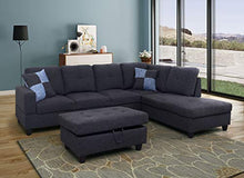 Load image into Gallery viewer, AYCP Fine Furniture Sectional Sofa Couch,L-Shaped Modern Style w/Storage Ottoman 3-Piece for Living Room|Linen Upholstery|(2) Toss Pillows(Right Hand Facing, Black)
