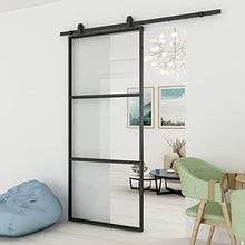 Load image into Gallery viewer, JUBEST 36in x 84in Glass Barn Door, Clear Tempered Glass Carbon Steel Pre Drilled Frame Sliding Barn Door Panel with 6FT Hardware Kit and Soft Close
