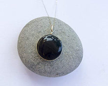 Load image into Gallery viewer, Small round natural black Obsidian handmade sterling silver pendant
