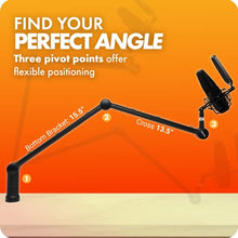 Load image into Gallery viewer, Movo ASM-7 Desktop Mic Boom Arm Stand - Desk Mic Stand with Desktop Clamp - Adjustable Microphone Arm Desk Mount - Compatible with Shure SM7B/MV7, Blue Yeti, HyperX Quadcast, Rode PodMic, and More
