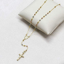 Load image into Gallery viewer, DoubleAccent Solid 14K Tri-Color Gold Chain Cross Necklace DC Bead Rosary Necklace (16, 18, 20, 24, 26"), 20"
