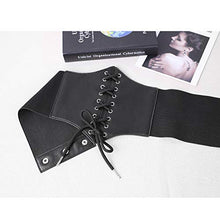 Load image into Gallery viewer, Black Corset Waist Belt for Women, Wide Elastic Tie Waspie Belt for Dresses 4.7inch
