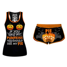 Load image into Gallery viewer, WPOtee Women 2 Piece Halloween Outfits Workout Tank Tops Plus Size Funny Loose Shirts Running Yoga Shorts Sets
