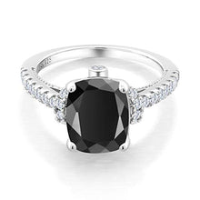 Load image into Gallery viewer, Gem Stone King 925 Sterling Silver Black Onyx and White Created Sapphire Women's Ring (3.14 Ct Cushion Cut) (Size 7)
