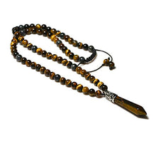 Load image into Gallery viewer, Point Pendant Long Beaded Necklace for Men Brown Tigers Eye and Labradorite Natural Stone Healing Crystal Jewelry 26 inches long
