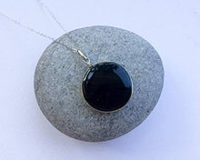 Load image into Gallery viewer, Small round natural black Obsidian handmade sterling silver pendant
