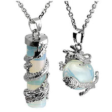 Load image into Gallery viewer, Jovivi 2pc Dragon Wrapped Opalite Round Ball Cylinder Gemstone Healing Crystal Pendant Necklace Set
