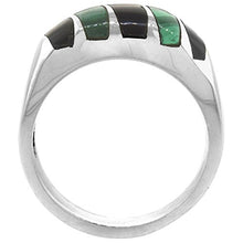 Load image into Gallery viewer, Sterling Silver Black Obsidian &amp; Malachite Ring for Men Oval Vertical Stripes Solid Back Handmade, Size 9
