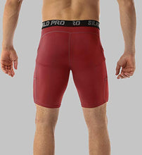 Load image into Gallery viewer, SILKWORLD Men's Compression Shorts Pockets Sports Running Tight,Red-2,M
