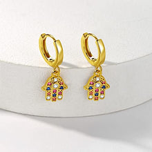 Load image into Gallery viewer, Luxval Evil Eye Hamsa Hand of Fatima Hoop Earrings for Women,14k Gold Plated Cubic Zirconia Evil Eye Dangle Drop Huggie Earrings for Women
