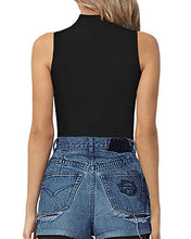 Load image into Gallery viewer, MANGOPOP Women's Mock Turtle Neck Sleeveless Tank Tops Bodysuit (A Sleeveless Black, Medium)

