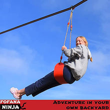 Load image into Gallery viewer, Fofana Ninja Slider Slackline Pulley Kit - 65 Ft. Slack Line Zip Ninja Course - Includes Slackline, 2X Slider Pulley, and Swing - Ninja Warrior Obstacle Course for Kids - Sports &amp; Outdoor Play Toys
