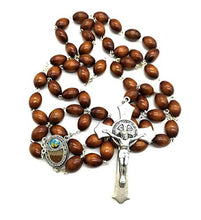 Load image into Gallery viewer, Medjugorje Rosary - Apparition Hill Soil, Wooden Beads St Benedict Catholic Rosary Necklace, Baptism Rosary Favors
