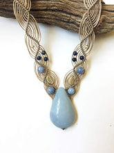 Load image into Gallery viewer, Blue Celestite/Angelite Teardrop shape macrame necklace, handmade
