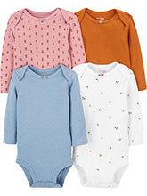 Load image into Gallery viewer, Simple Joys by Carter's Girls' 4-Pack Long-Sleeve Pointelle Bodysuit, Rust/Floral/Blue, 6-9 Months
