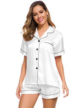 Load image into Gallery viewer, SWOMOG Pajamas Set Short Sleeve Sleepwear Womens Button Down Nightwear Soft Pj Lounge Sets White
