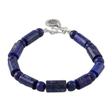 Load image into Gallery viewer, NOVICA Lapis Lazuli .925 Sterling Silver Beaded Bracelet, 7.25", Oceanic Om'
