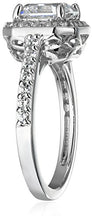 Load image into Gallery viewer, Platinum-Plated Sterling Silver Halo Ring set with Asscher Cut Swarovski Zirconia (1.5 cttw), Size 8
