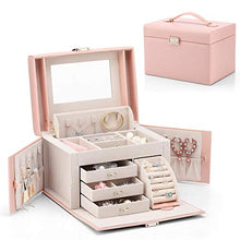 Load image into Gallery viewer, Vlando Jewelry Box, Faux Leather Medium Jewelry Organizer, Vintage Gift for Women -Pink-Cross Pattern
