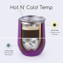 Load image into Gallery viewer, Maars Bev Stainless Steel Stemless Wine Glass Tumbler with Lid, Vacuum Insulated 12 oz Cup | Spill Proof, Travel Friendly, Fun Cocktail Drinkware - Purple

