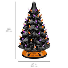 Load image into Gallery viewer, Best Choice Products Pre-Lit 15in Ceramic Tabletop Halloween Tree Holiday Decoration w/Orange &amp; Purple Bulb Lights
