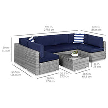 Load image into Gallery viewer, Best Choice Products 7-Piece Modular Outdoor Conversational Furniture Set, Wicker Sectional Sofas w/Cover - Gray/Navy
