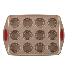 Load image into Gallery viewer, Rachael Ray 52410 Cucina Nonstick Bakeware Set with Baking Pans, Baking Sheets, Cookie Sheets, Cake Pan, Muffin Pan and Bread Pan - 10 Piece, Latte Brown with Cranberry Red Grip
