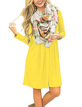 Load image into Gallery viewer, AUSELILY Women's Long Sleeve Pleated Loose Swing Casual Dress with Pockets Knee Length (XS, Yellow)
