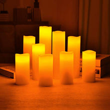 Load image into Gallery viewer, YIWER Flameless Candles Battery Operated Candles 5.5" 6" 6.5" 7" 8" 9" Set of 9 Ivory Real Wax Pillar LED Candles with 10-Key Remote and Cycling 24 Hours Timer
