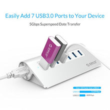 Load image into Gallery viewer, ORICO Aluminum 7 Port Super Speed USB3.0 Hub with 24W(12V/2A) Power Adapter and 3.3Ft. USB3.0 Cable Cord for iMac MacBook PC Laptop
