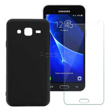 Load image into Gallery viewer, Ultra Clear Anti-Shatter Shockproof Tempered Glass Screen Protector + Natural Tactility Flexible Protective Case Cover for Cricket Samsung Galaxy Amp Prime SM-J320A Cellphone
