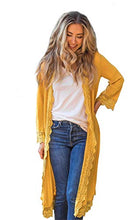 Load image into Gallery viewer, 3/4 Sleeve Lace Trim Cardigan (Mustard, Medium)
