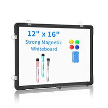 Load image into Gallery viewer, Small Dry Erase Board White Board - 12" X 16" Hanging Magnetic Whiteboard for Wall with Markers and Magnets Personal White Boards for Students Mini Dry Erase Board for Kids Kitchen Grocery List(BLACK)
