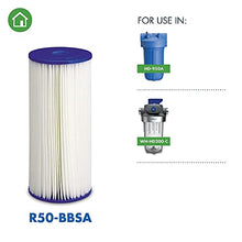 Load image into Gallery viewer, Culligan R50-BBSA 5 Micro 10" x 4.5" Whole House Pleated Washable Sediment Filter, Replacement Cartridge Compatible with FXHSC, R50-BB, WFHDC3001, W50PEHD, GXWH40L, (Pack of 1) , White
