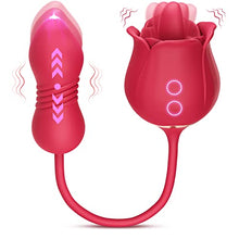 Load image into Gallery viewer, Rose Toy Vibrator for Woman - 3 in 1 Clitoral Stimulator Tongue Licking Thrusting G Spot Dildo Vibrator with 9 Modes, Rose Adult Sex Toys Games, Clit Nipple Licker for Women Man Couple
