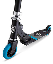 Load image into Gallery viewer, Mongoose Trace Youth/Adult Kick Scooter Folding and Non-Folding Design, Regular, Lighted, and Air Filled Wheels, Multiple Colors, Black/Blue, 100mm Wheels
