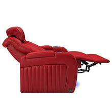 Load image into Gallery viewer, Seatcraft Mantra Home Theater Seating - Power Recline Chair - Leather - Adjustable Headrest and Lumbar Support - Cup Holders - USB Charging - Storage - SoundShaker - Ambient Lighting (Single, Red)
