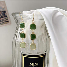 Load image into Gallery viewer, Edil Fantas Women's Green Crystal Long Dangle Earrings 14k Gold Plated Earrings for Women Girl Hook Light Weight Birthday Valentine's Day Mothers Day Christmas Gift

