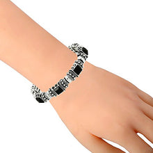 Load image into Gallery viewer, Falari Vintage Acrylic Crystal Antique Silver Stretch Bracelet (Black.)
