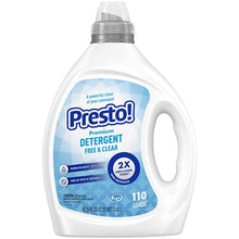 Load image into Gallery viewer, Amazon Brand - Presto Concentrated Liquid Laundry Detergent, Free &amp; Clear, Hypoallergenic, Free of Perfumes Clear of Dyes, 110 Loads, 82.5 Fl Oz
