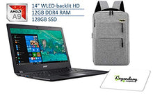 Load image into Gallery viewer, Acer 2020 Aspire 3 14 Inch HD Laptop, AMD Dual Core A9-9420e, AMD Radeon R5, 12GB DDR4 RAM, 128GB SSD, HDMI, WiFi, Windows 10 S, W/ Legendary Computer Backpack &amp; Mouse Pad Bundle
